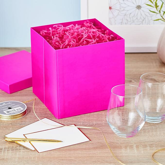 Hallmark Medium Gift Box with Lid and Shredded Paper Fill (Hot Pink 7 inch Box) for Anniversaries, Bridal Showers, Bachelorette, Bridesmaids Gifts, Valentine's Day, All Occasion