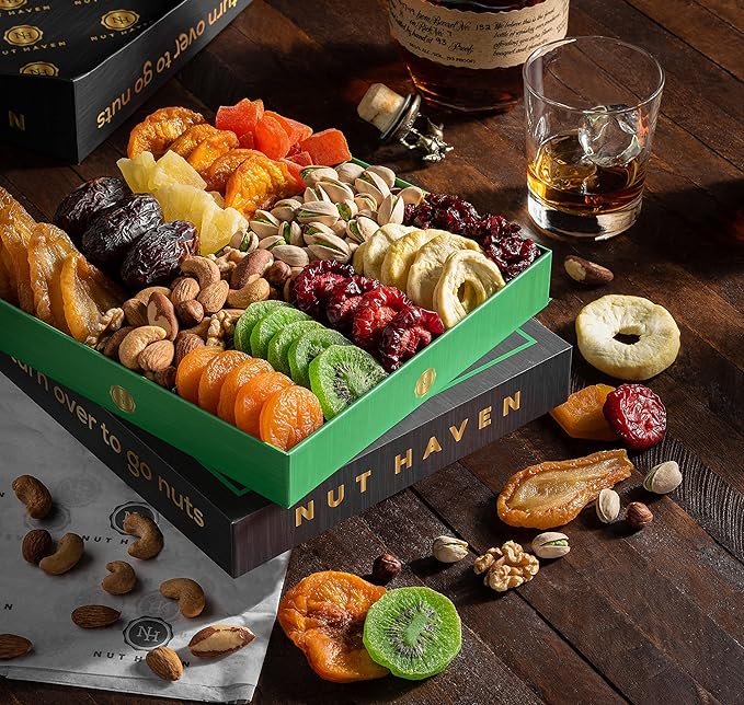 Dried Fruit & Nuts Gift Basket - Fresh Dried Fruit & Nuts Gift Basket - Assorted Food Gift Box for Birthday, Family, Sympathy, Men & Women.