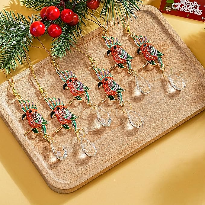 H&D HYALINE & DORA 6Pcs Parrot Ornament Parrot Christmas Tree Decor Birds Lovers Gift Crystal Ornament Christmas Window Party Decorations