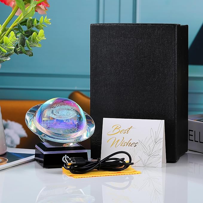 3d Solar System Model Galaxy Crystal Ball 80mm 3.15inch - Saturn Shape Outer Space Astronomy Gifts Room Decor Unique Gifts For Men Him Birthday Dad Physics Science Teacher Night Light Planet Lamp