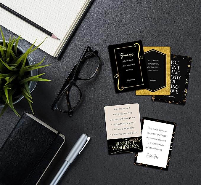 Better Office Products 100 Encouragement Quote Cards, Famous Inspirational Quotes, All Unique Designs, Elegant Black & Gold Motif, Motivational Card Deck, 2.5" x 3.5" (Playing Card Size)