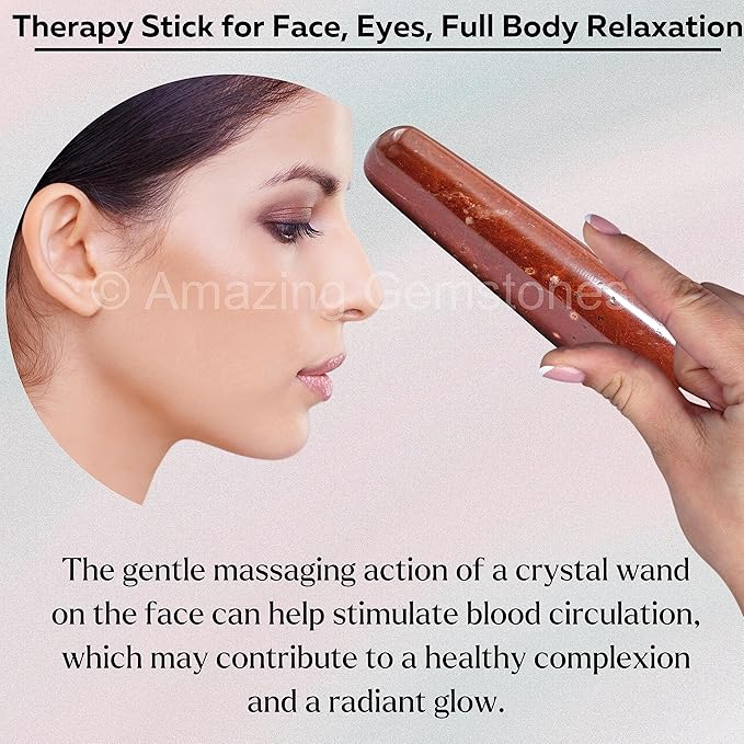 Amazing Gemstone Red Jasper Crystal Wand Massage Stick - Pelvic Wand Gua Sha for Adults - Crystals and Healing Stones Massage Wands for Adults Gifts (Smooth)
