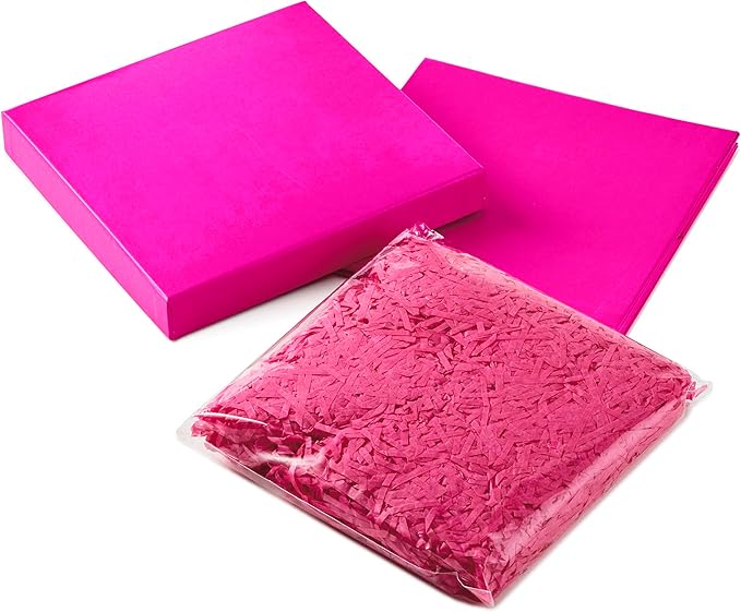Hallmark Medium Gift Box with Lid and Shredded Paper Fill (Hot Pink 7 inch Box) for Anniversaries, Bridal Showers, Bachelorette, Bridesmaids Gifts, Valentine's Day, All Occasion