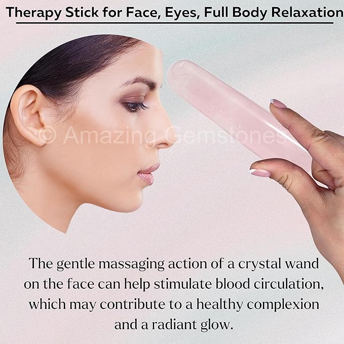Amazing Gemstone Rose Quartz Crystal Wand Massage Stick - Pelvic Wand Gua Sha for Adults - Crystals and Healing Stones Massage Wands for Adults Gifts (Smooth)