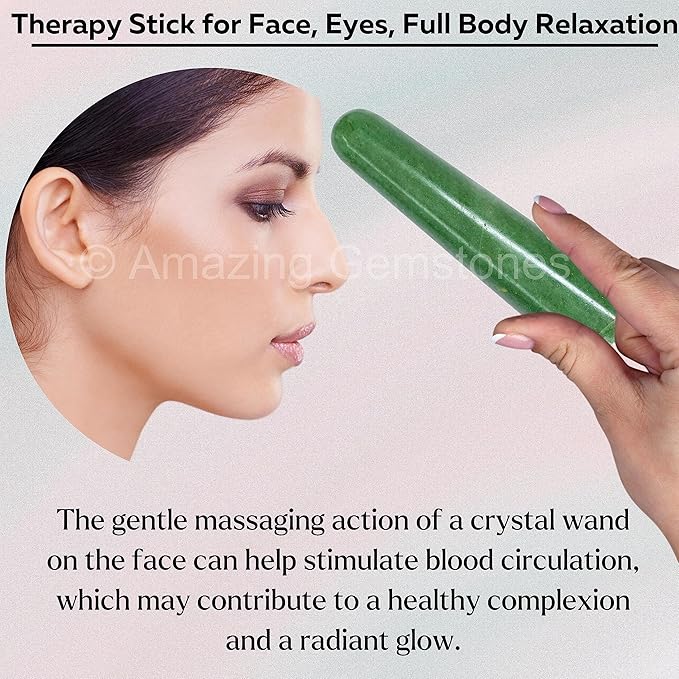 Amazing Gemstone Green Aventurine Crystal Wand Massage Stick - Pelvic Wand Gua Sha for Adults - Crystals and Healing Stones Massage Wands for Adults Gifts (Smooth)