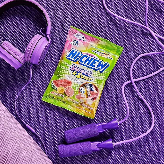 HI-CHEW Sweet & Sour Mix, Pack of 6 Bags, 3.17oz each - Watermelon Lemon Grapefruit | Unique Fun Soft & Chewy Halloween Candy, Immensely Juicy Fruity Candy Flavors, Individually Wrapped for Sharing