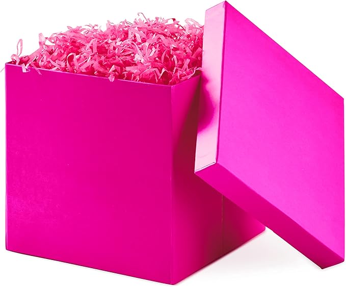 Hallmark Medium Gift Box with Lid and Shredded Paper Fill (Hot Pink 7 inch Box) for Anniversaries, Bridal Showers, Bachelorette, Bridesmaids Gifts, Valentine's Day, All Occasion