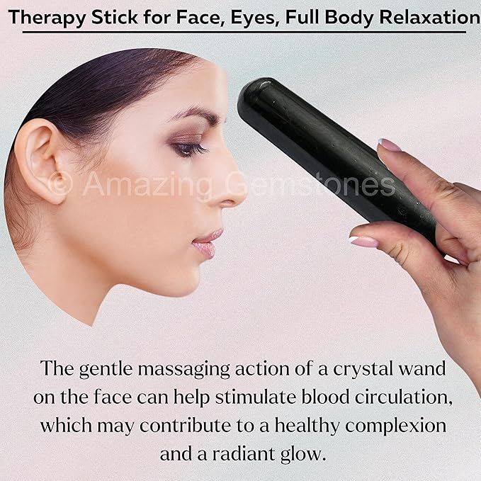 Amazing Gemstone Black Tourmaline Crystal Wand Massage Stick - Pelvic Wand Gua Sha for Adults - Crystals and Healing Stones Massage Wands for Adults Gifts (Smooth)