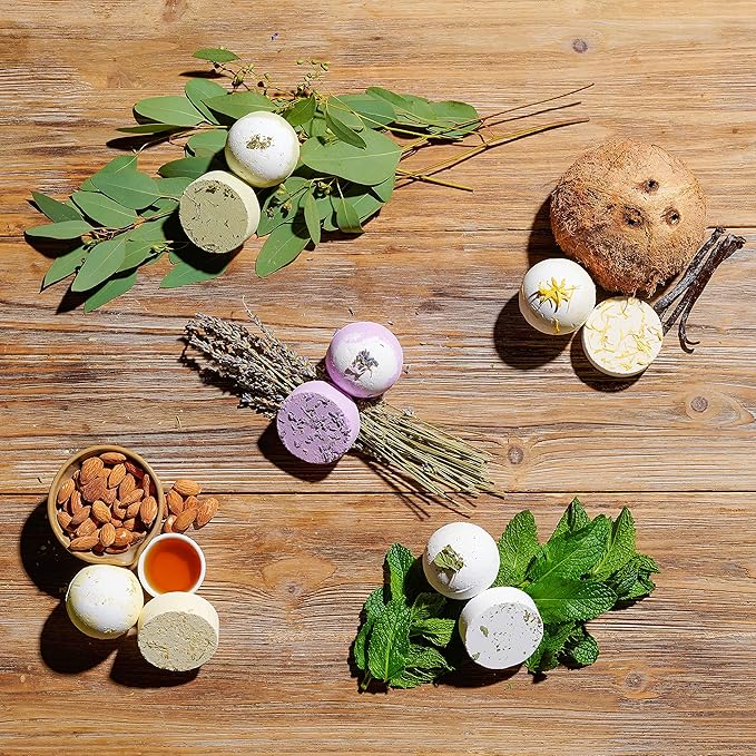 Christmas Essential Oil Shower Steamers and Bath Bombs Set - Lavender, Peppermint, Vanilla Coconut, Eucalyptus, Honey Almond Scented Aromatherapy Vaporizing Tablets, Relaxation Gifts for Women, 11pc