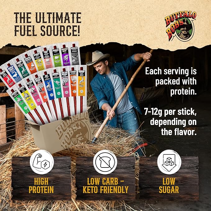 Buffalo Bob's Wild Game Meat Snacks (1oz Stick, 10 Pack) Exotic Variety Assortment Sampler, Gift for Men/Dad, Stocking Stuffer, Adventure Enthusiast