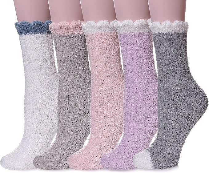 LINEMIN Womens Fuzzy Socks Cozy Fluffy Winter Warm Slipper Socks Microfiber Soft Home Sleeping Socks