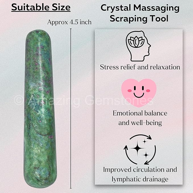 Amazing Gemstone Ruby Fuchsite Crystal Wand Massage Stick - Pelvic Wand Gua Sha for Adults - Crystals and Healing Stones Massage Wands for Adults Gifts (Smooth)