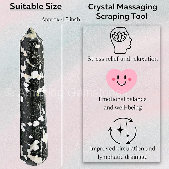 Amazing Gemstone Black and White Tourmaline Crystal Wand Massage Stick - Pelvic Wand Gua Sha for Adults - Crystals and Healing Stones Massage Wands for Adults Gifts (Pointed)