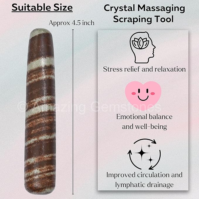 Amazing Gemstone Narmada Stone Crystal Wand Massage Stick - Pelvic Wand Gua Sha for Adults - Crystals and Healing Stones Massage Wands for Adults Gifts (Smooth)