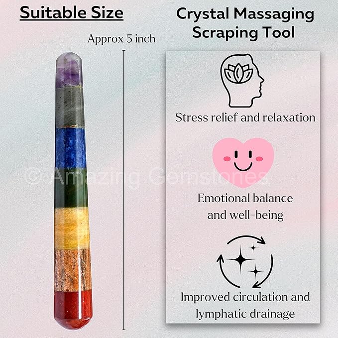 Amazing Gemstone Large Chakra Crystal Wand Massage Stick - Pelvic Wand Gua Sha for Adults - Crystals and Healing Stones Massage Wands for Adults Gifts (Smooth)