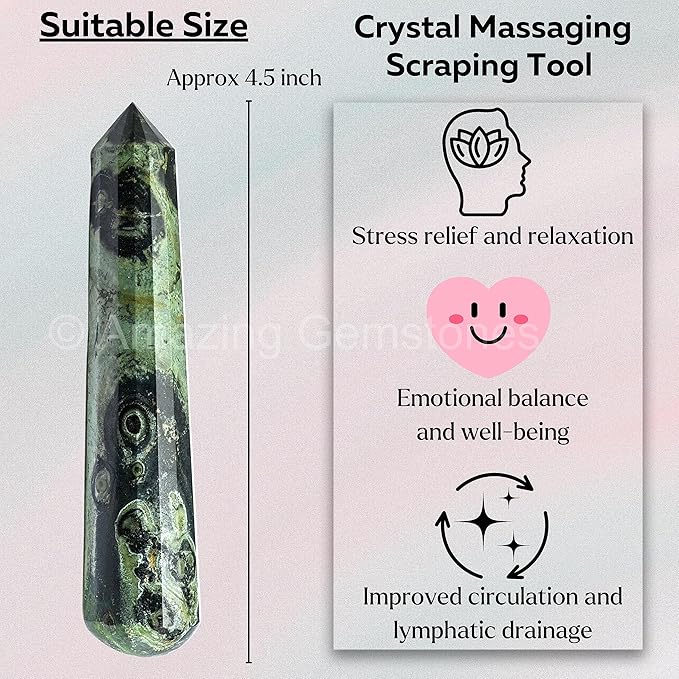 Amazing Gemstone Kambaba Jasper Crystal Wand Massage Stick - Pelvic Wand Gua Sha for Adults - Crystals and Healing Stones Massage Wands for Adults Gifts (Pointed)