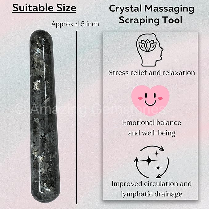 Amazing Gemstone Larvikite Crystal Wand Massage Stick - Pelvic Wand Gua Sha for Adults - Crystals and Healing Stones Massage Wands for Adults Gifts (Smooth)