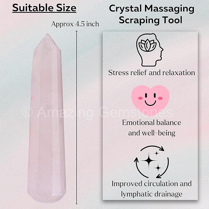 Amazing Gemstone Rose Quartz Crystal Wand Massage Stick - Pelvic Wand Gua Sha for Adults - Crystals and Healing Stones Massage Wands for Adults Gifts (Pointed)