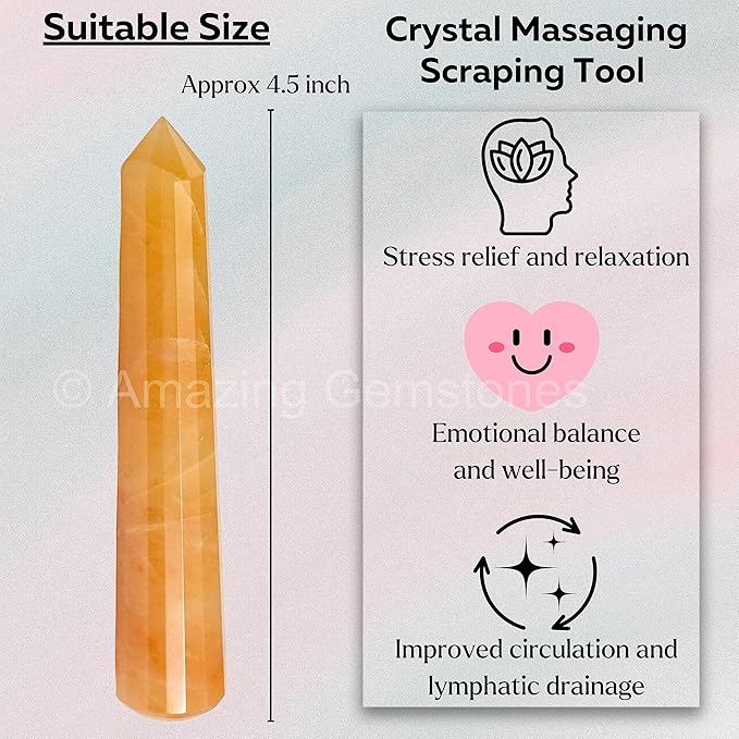 Amazing Gemstone Yellow Aventurine Crystal Wand Massage Stick - Pelvic Wand Gua Sha for Adults - Crystals and Healing Stones Massage Wands for Adults Gifts (Pointed)