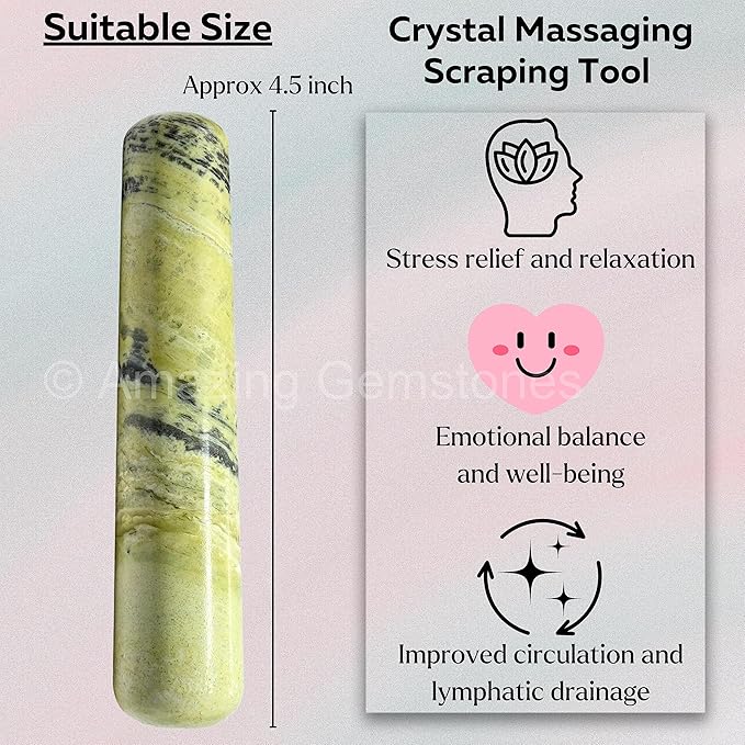 Amazing Gemstone Serpentine Crystal Wand Massage Stick - Pelvic Wand Gua Sha for Adults - Crystals and Healing Stones Massage Wands for Adults Gifts (Smooth)