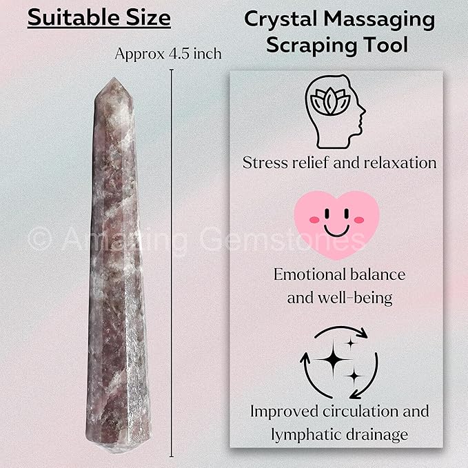Amazing Gemstone Lepidolite Crystal Wand Massage Stick - Pelvic Wand Gua Sha for Adults - Crystals and Healing Stones Massage Wands for Adults Gifts (Pointed)