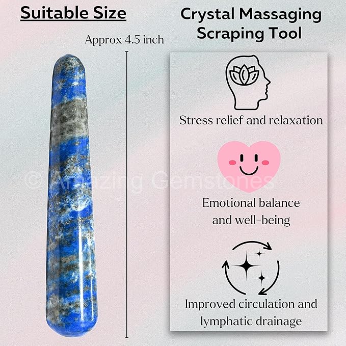 Amazing Gemstone Lapis Lazuli Crystal Wand Massage Stick - Pelvic Wand Gua Sha for Adults - Crystals and Healing Stones Massage Wands for Adults Gifts (Smooth)