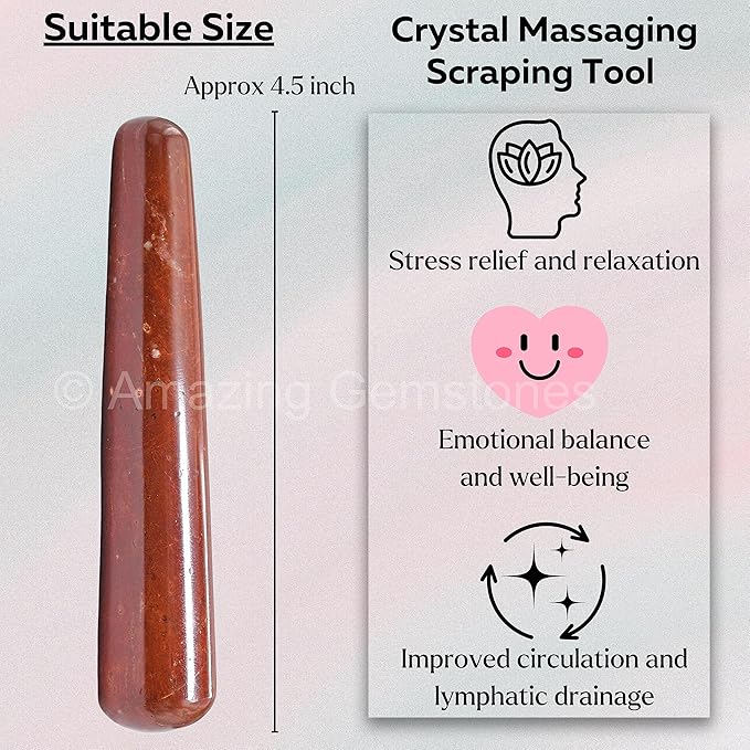 Amazing Gemstone Red Jasper Crystal Wand Massage Stick - Pelvic Wand Gua Sha for Adults - Crystals and Healing Stones Massage Wands for Adults Gifts (Smooth)