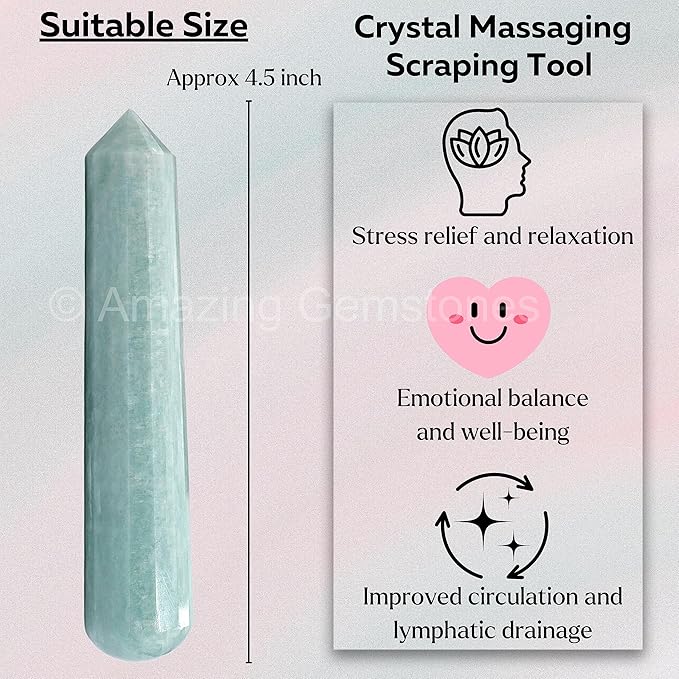 Amazing Gemstone Amazonite Crystal Wand Massage Stick - Pelvic Wand Gua Sha for Adults - Crystals and Healing Stones Massage Wands for Adults Gifts (Pointed)
