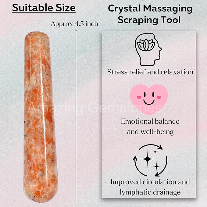 Amazing Gemstone Sunstone Crystal Wand Massage Stick - Pelvic Wand Gua Sha for Adults - Crystals and Healing Stones Massage Wands for Adults Gifts (Smooth)