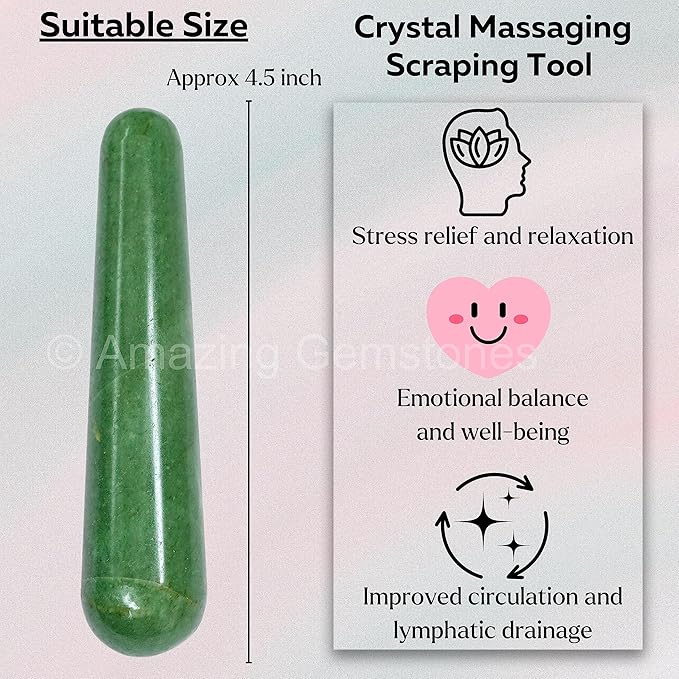 Amazing Gemstone Green Aventurine Crystal Wand Massage Stick - Pelvic Wand Gua Sha for Adults - Crystals and Healing Stones Massage Wands for Adults Gifts (Smooth)